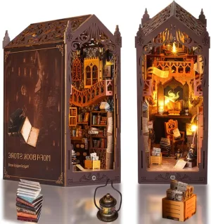 DIY Book Nook Kit, Miniature Dollhouse Booknook Kit with Light, 3D Wooden Puzzle Bookend Bookshelf Decor for Adults, Mothers Day, Magic Store