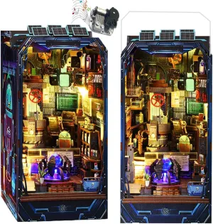 DIY Book Nook Kit,3D Wooden Puzzle Dollhouse Kit Booknook Miniature Kit DIY Book Nook Kits for Adults and Teens Tiny House Bookshop Memories Model (Laboratory   Dust Cover)