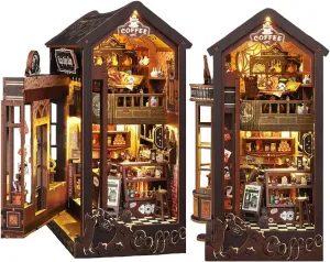 DIY Book Nook Kit,3D Wooden Puzzle Dollhouse Kit Booknook Miniature Kit DIY Book Nook Kits for Adults and Teens Tiny House (Magic Coffee House)