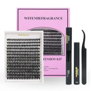 DIY Lash Extension Kit for Beginners - Wispy Fluffy Cluster Lashes 9-16mm D Curl, Waterproof Bond & Seal, Includes Glue Remover & Precision Tweezers, 40D Volume Lashes (Easy to Apply)