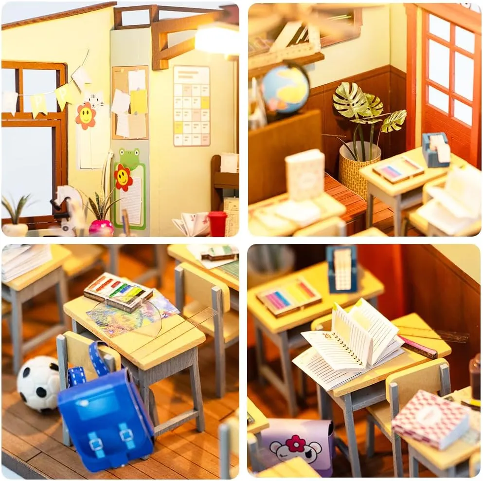 DIY Miniature Dollhouse Kit, Mini House Making Kit with Furnitures and Light, Tiny House Kit to Build for Adults, Hobby Craft Gift for Mothers Day, Schoolroom