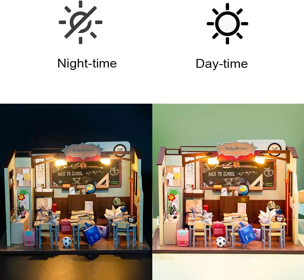 DIY Miniature Dollhouse Kit, Mini House Making Kit with Furnitures and Light, Tiny House Kit to Build for Adults, Hobby Craft Gift for Mothers Day, Schoolroom