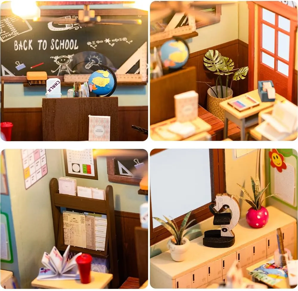 DIY Miniature Dollhouse Kit, Mini House Making Kit with Furnitures and Light, Tiny House Kit to Build for Adults, Hobby Craft Gift for Mothers Day, Schoolroom