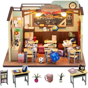 DIY Miniature Dollhouse Kit, Mini House Making Kit with Furnitures and Light, Tiny House Kit to Build for Adults, Hobby Craft Gift for Mothers Day, Schoolroom