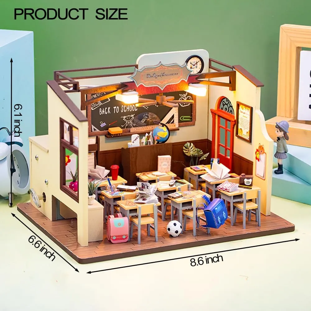 DIY Miniature Dollhouse Kit, Mini House Making Kit with Furnitures and Light, Tiny House Kit to Build for Adults, Hobby Craft Gift for Mothers Day, Schoolroom