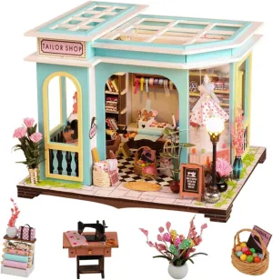 DIY Miniature Dollhouse Kit, Mini House Making Kit with Furnitures and Light, Tiny House Kit to Build for Adults, Hobby Craft Gift for Mothers Day, Tailor's Shop
