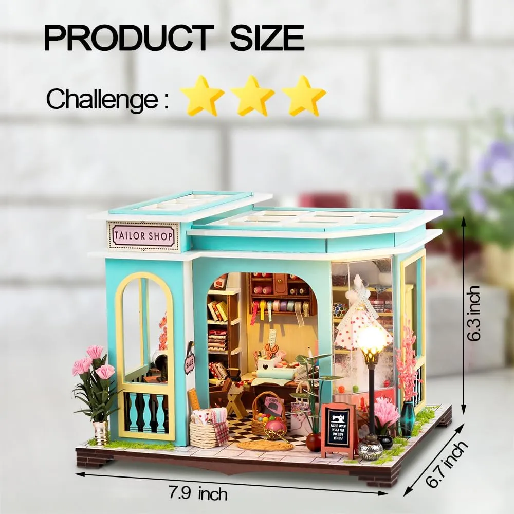 DIY Miniature Dollhouse Kit, Mini House Making Kit with Furnitures and Light, Tiny House Kit to Build for Adults, Hobby Craft Gift for Mothers Day, Tailor's Shop