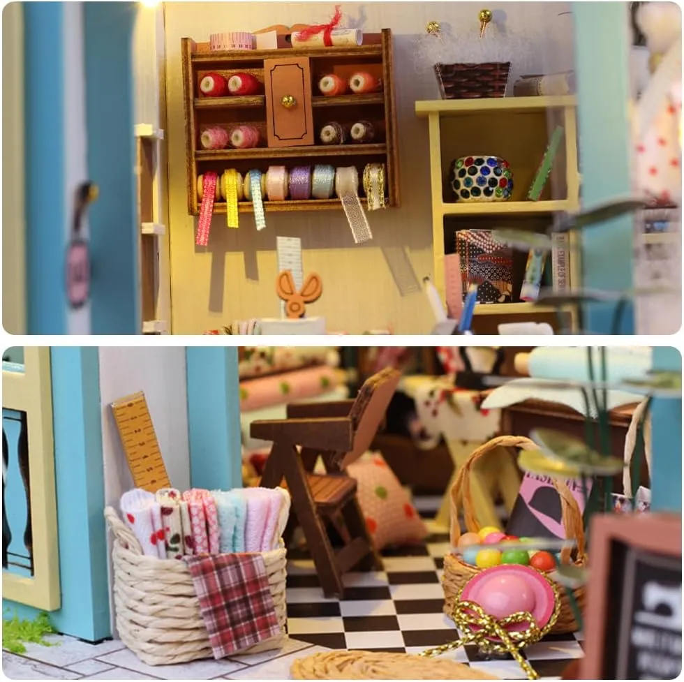 DIY Miniature Dollhouse Kit, Mini House Making Kit with Furnitures and Light, Tiny House Kit to Build for Adults, Hobby Craft Gift for Mothers Day, Tailor's Shop