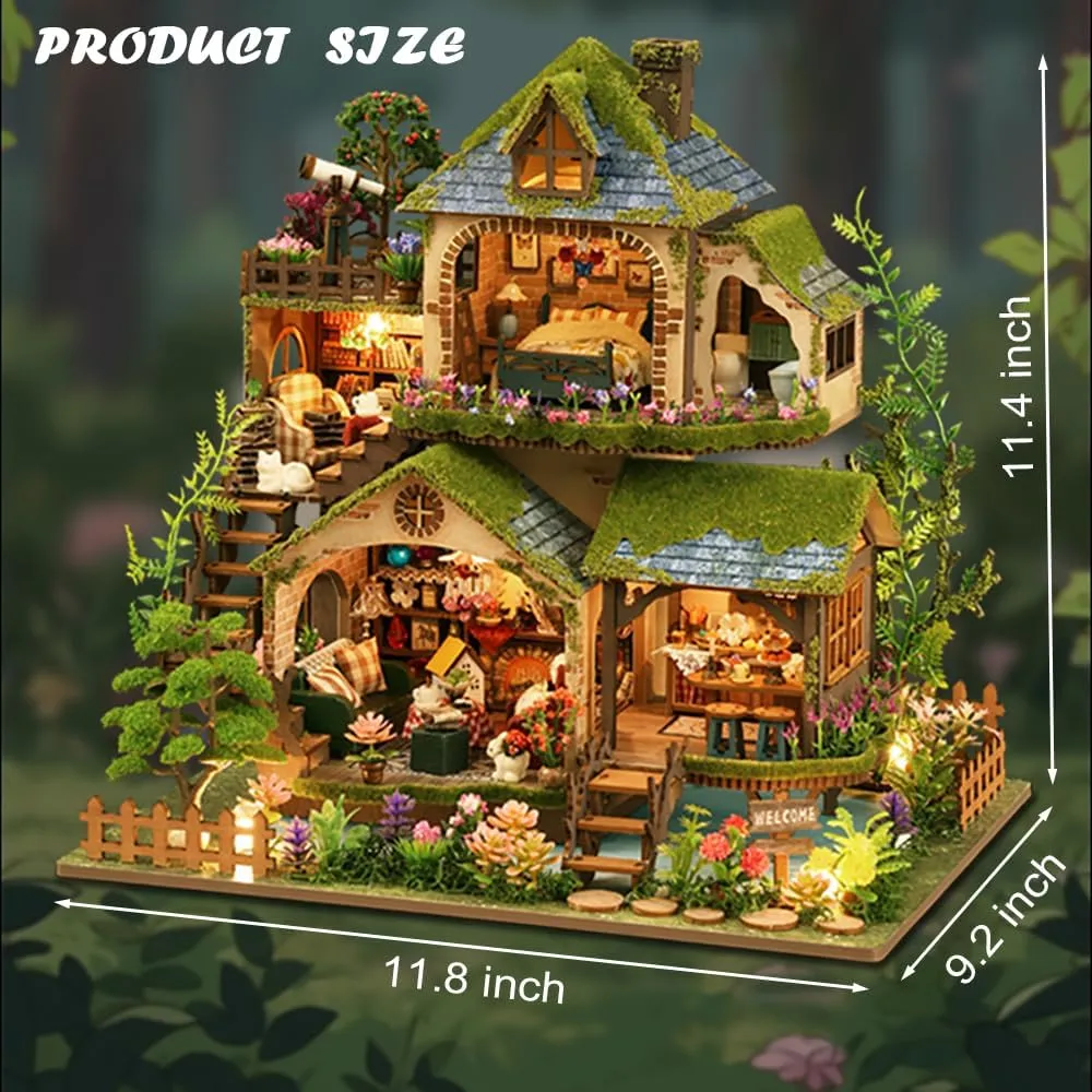 DIY Miniature Dollhouse Kit, Mini House Making Kit with Furnitures, Tiny House Kit to Build for Adults, Hobby Craft Gift for Fathers Day, Forest Adventure
