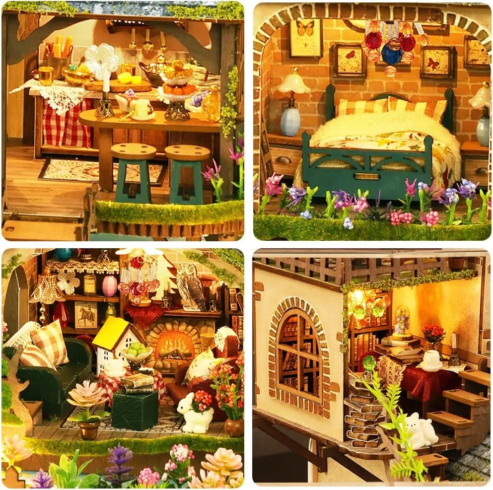 DIY Miniature Dollhouse Kit, Mini House Making Kit with Furnitures, Tiny House Kit to Build for Adults, Hobby Craft Gift for Fathers Day, Forest Adventure