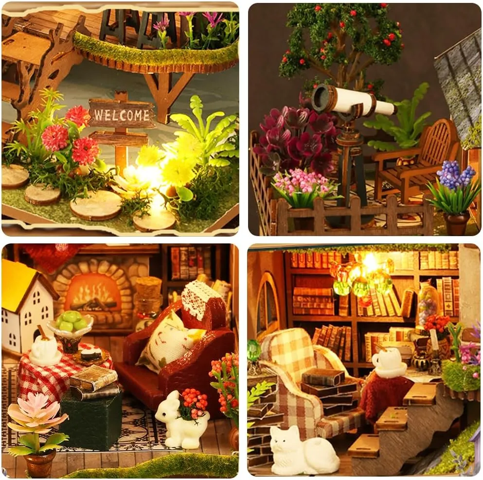 DIY Miniature Dollhouse Kit, Mini House Making Kit with Furnitures, Tiny House Kit to Build for Adults, Hobby Craft Gift for Fathers Day, Forest Adventure