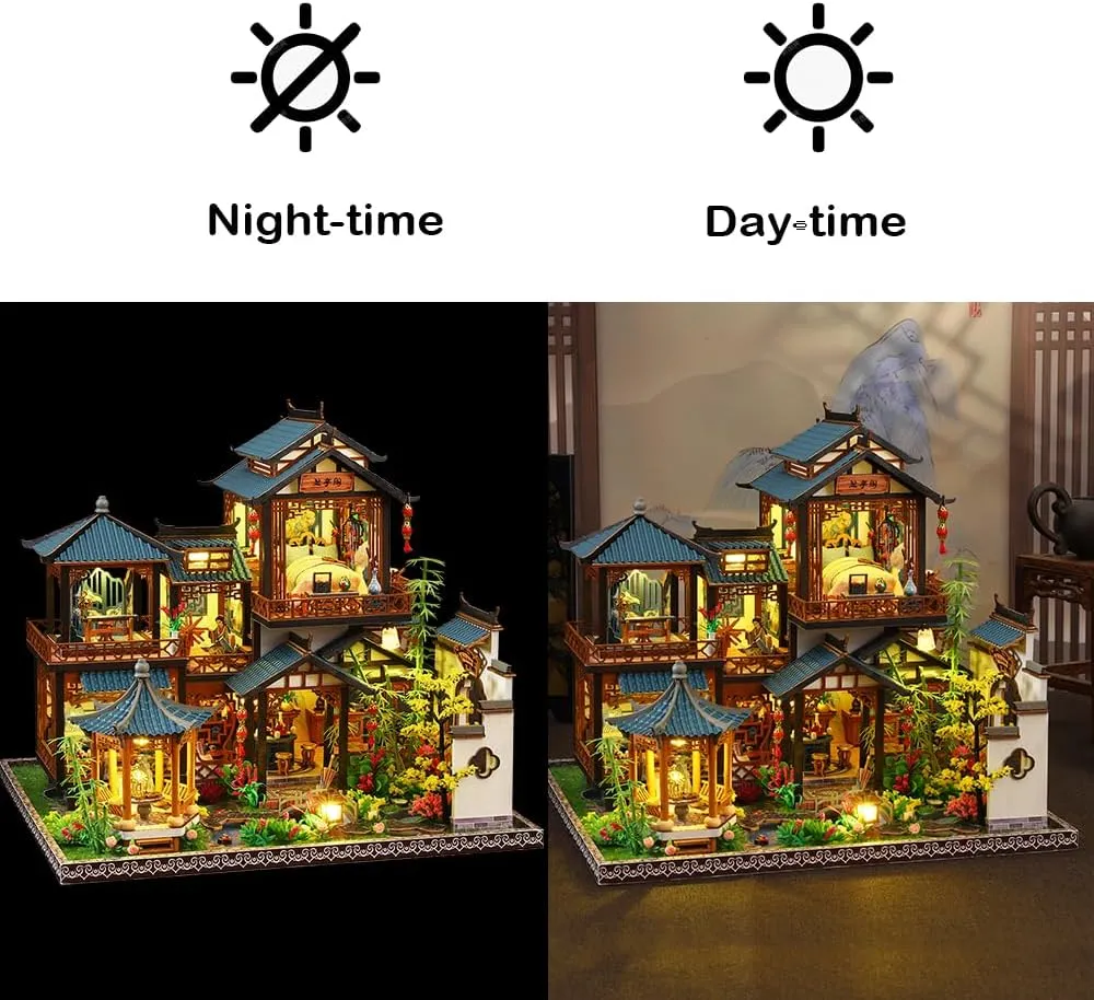 DIY Miniature Dollhouse Kit, Mini House Making Kit with Light, Tiny House Kit to Build for Adults, Hobby Craft Gift for Father's Day, Orchid Retreat