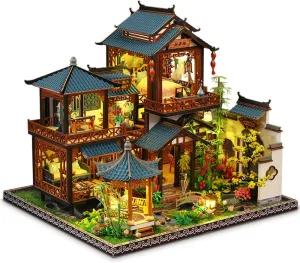 DIY Miniature Dollhouse Kit, Mini House Making Kit with Light, Tiny House Kit to Build for Adults, Hobby Craft Gift for Father's Day, Orchid Retreat