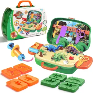 DIY Play Dough Dinosaur Toys Clay Pretend Play Set with Molds Dinosaur Toys Kids in a Portable Suitcase for Boys and Girls