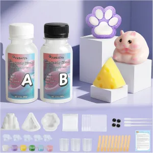 DIY Taba Squishy Making Kit - Super Soft Silicone Gel Set with Hamster, Cat Paw & Cheese Molds for Beginners