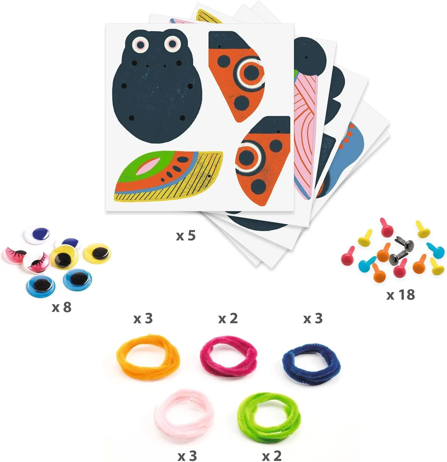 DJECO Fuzzy Bug Craft Kit - Make Your Own 3D Bugs with Pom Poms for Home, School or Gifts - Fun & Creative for Family & Friends - Educational Art Crafts for Preschool, Kids 3 