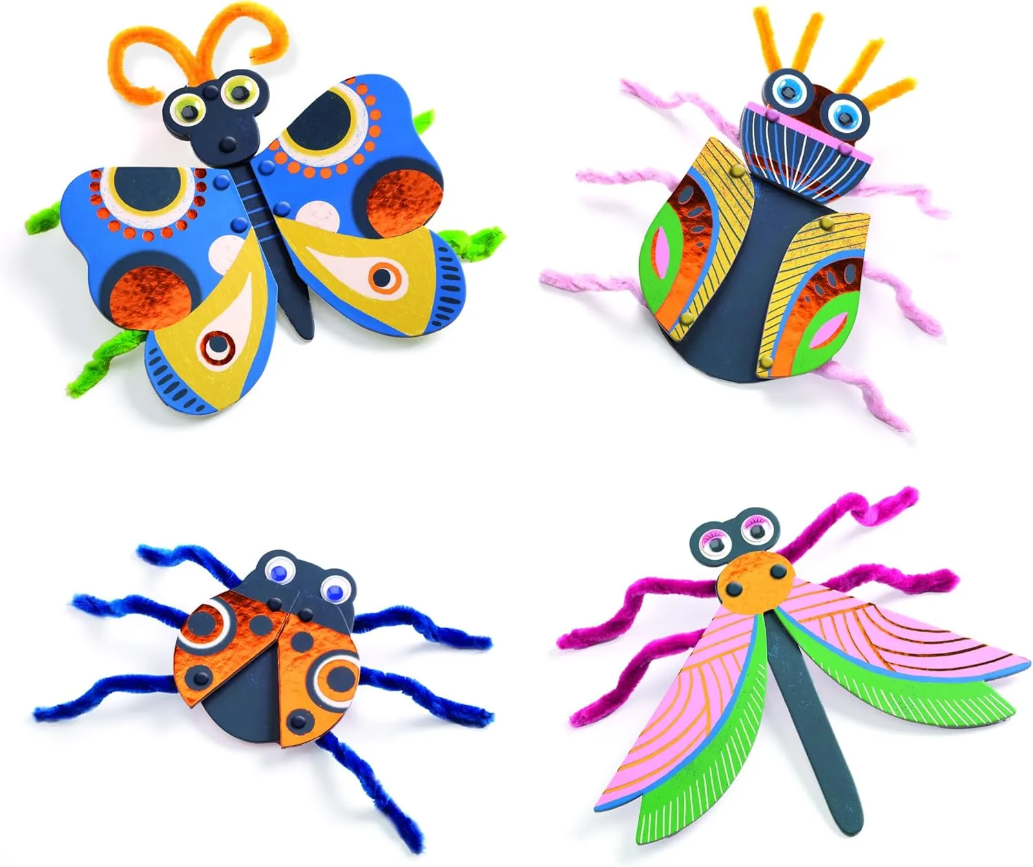DJECO Fuzzy Bug Craft Kit - Make Your Own 3D Bugs with Pom Poms for Home, School or Gifts - Fun & Creative for Family & Friends - Educational Art Crafts for Preschool, Kids 3 