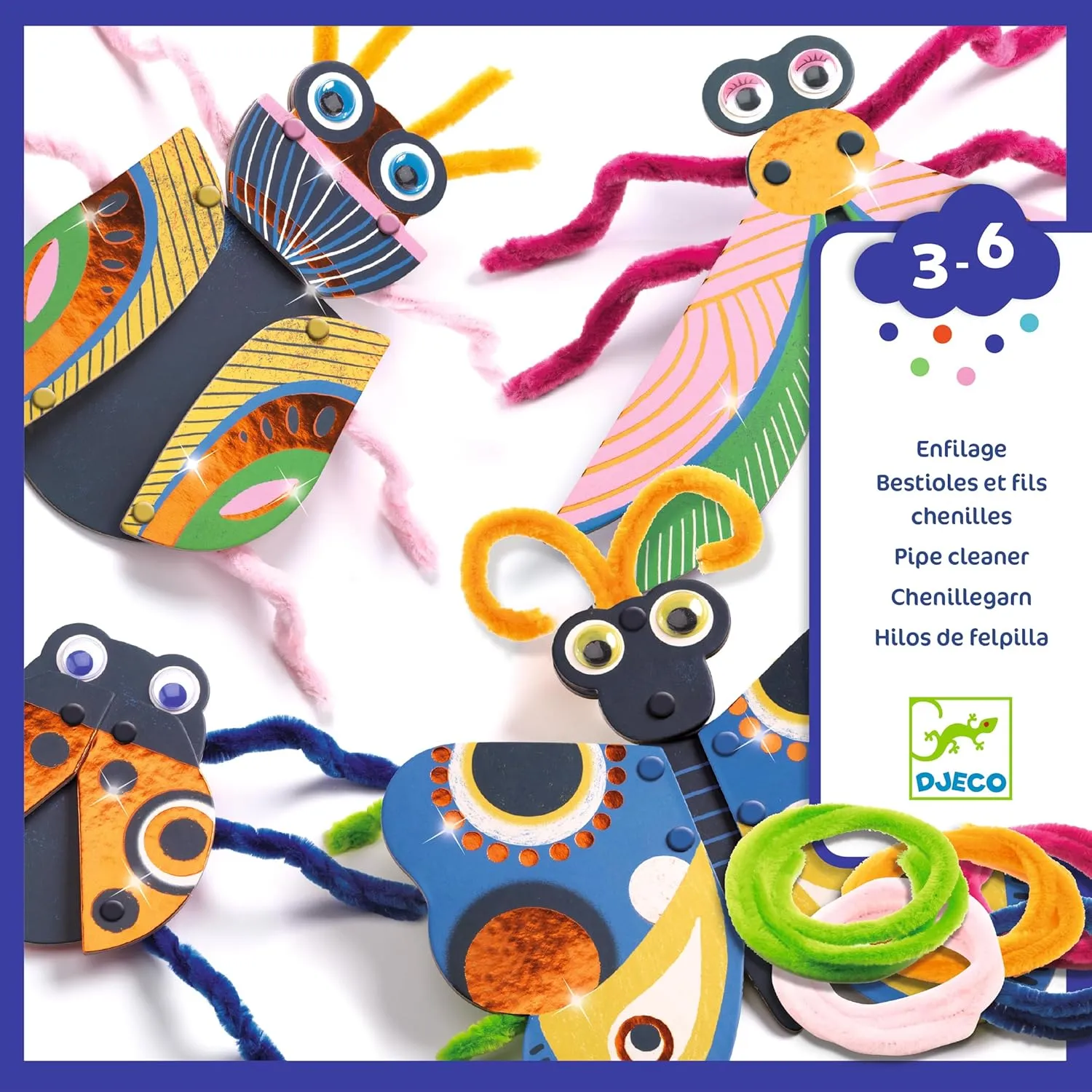 DJECO Fuzzy Bug Craft Kit - Make Your Own 3D Bugs with Pom Poms for Home, School or Gifts - Fun & Creative for Family & Friends - Educational Art Crafts for Preschool, Kids 3 