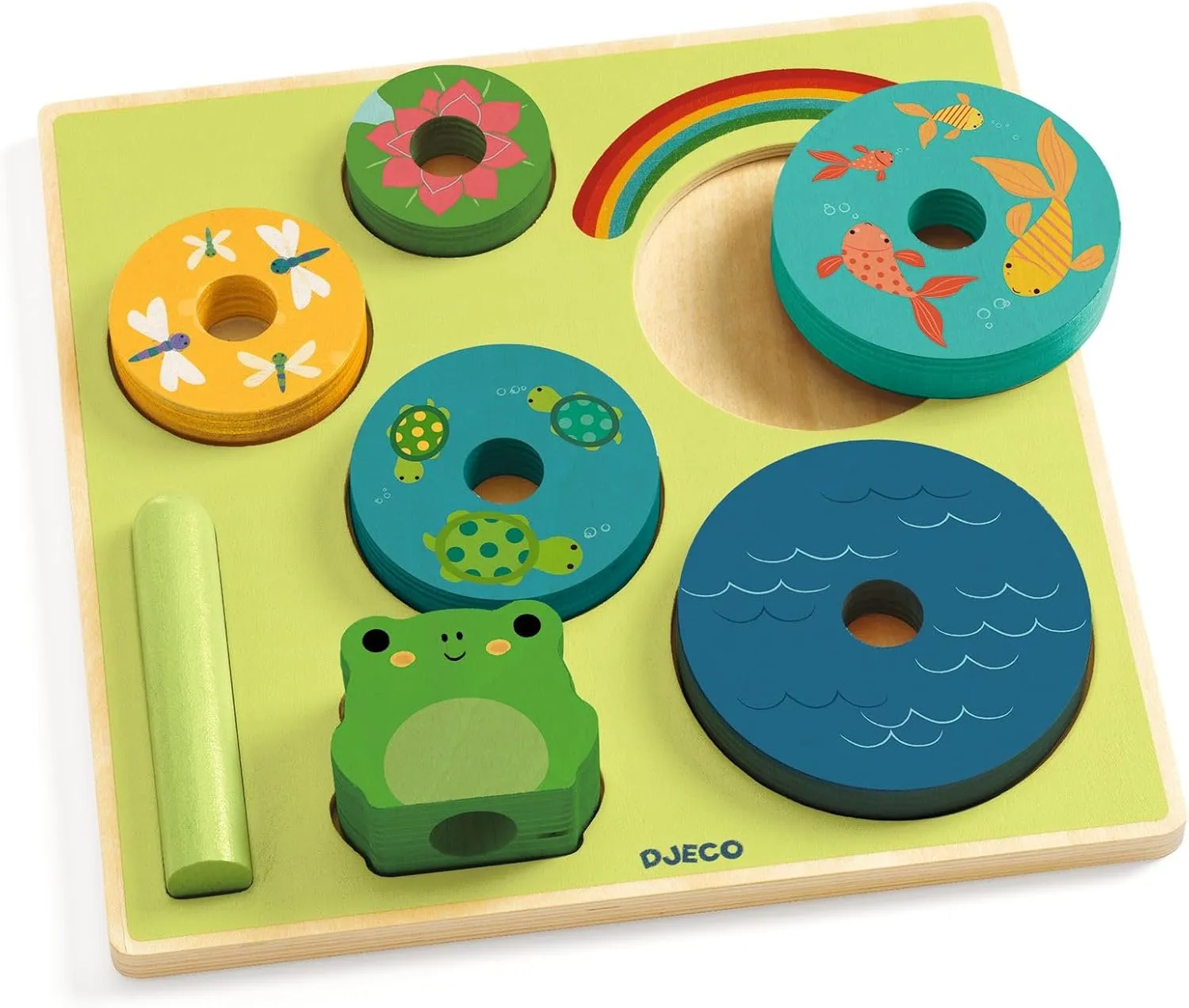 DJECO Puzz & Stack Rainbow Wooden Puzzle - Cute Stacking Game for Kids - Fun & Engaging Activity for Friends & Family, Adorable Toys for Children 18  Months Girls & Boys