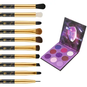 Docolor 10Pcs Eye Makeup Brushes Skull Printed Eyeshadow Makeup Brush Set and Purple Eyeshadow Palette 9 Colors Gemstone Shadow Palette Highly Pigmented Mattes Shimmers