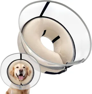 Dog Cone Collar with Enhanced Anti-Licking, Inflatable Dog Cone After Surgery, Adjustable Size with Soft Padding for Small Medium Large Dogs - Pale Yellow/L