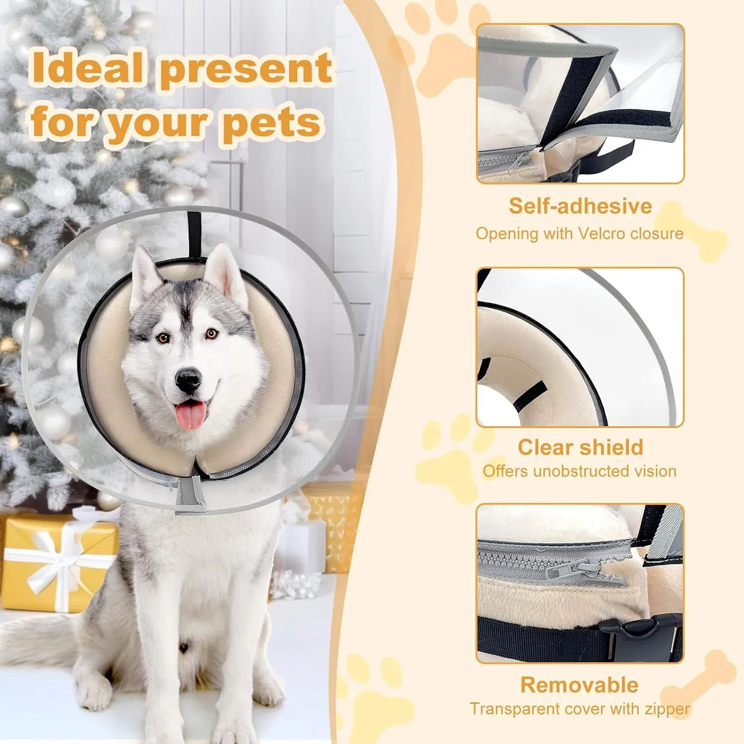Dog Cone Collar with Enhanced Anti-Licking, Inflatable Dog Cone After Surgery, Adjustable Size with Soft Padding for Small Medium Large Dogs - Pale Yellow/L