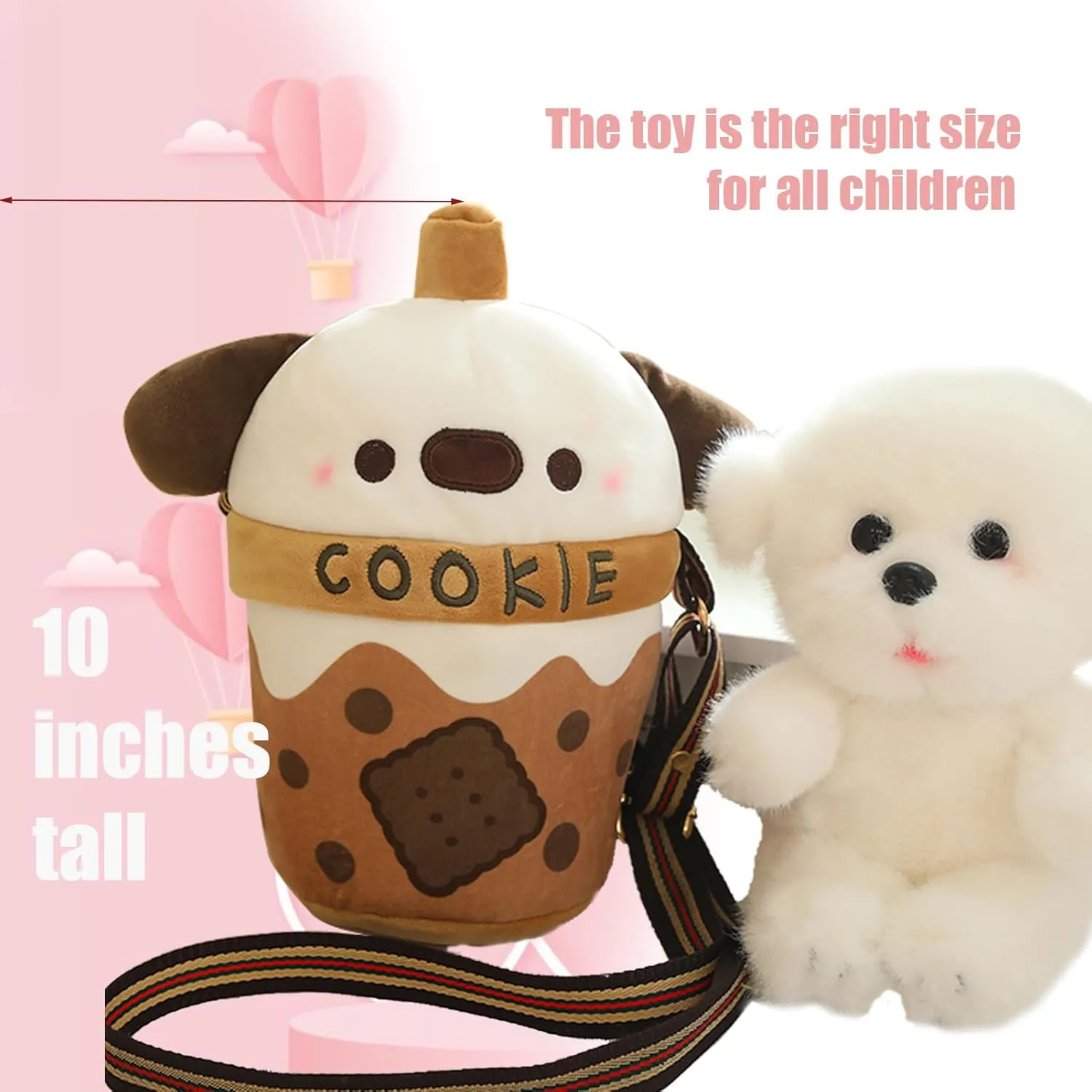 Dog Stuffed Animals，Dog Plush Cute Stuffed Plush Bubble Tea Food Milk Cup Plushie Stuffed Animal Backpack Cute Crossbody Bag with A Puppy Stuffed Animal (Size : 10IN)