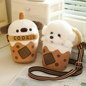 Dog Stuffed Animals，Dog Plush Cute Stuffed Plush Bubble Tea Food Milk Cup Plushie Stuffed Animal Backpack Cute Crossbody Bag with A Puppy Stuffed Animal (Size : 10IN)