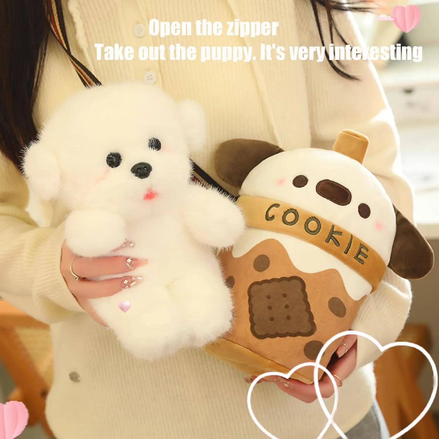 Dog Stuffed Animals，Dog Plush Cute Stuffed Plush Bubble Tea Food Milk Cup Plushie Stuffed Animal Backpack Cute Crossbody Bag with A Puppy Stuffed Animal (Size : 10IN)