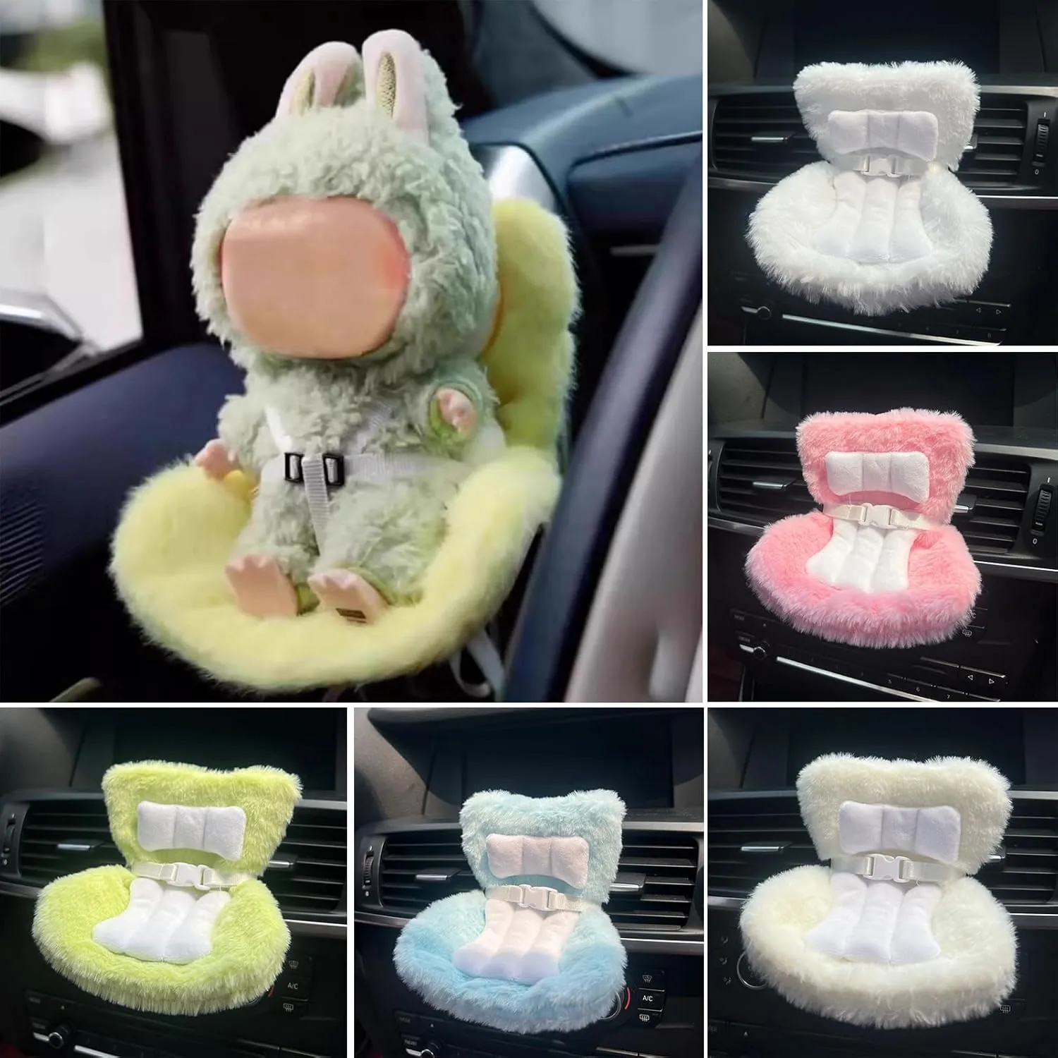 Doll Car Seat for 10-17cm Dolls, Doll Have a Seat with Clips onto Car Air Vent, Adjustable Belt and Desktop Stand Display Figures Car Ornament for Blind Box Doll Fans, Collectors (G)