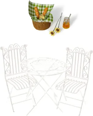Dollhouse Miniature Bistro Table & Chairs Set & Bread Honey Basket Picnic Cloth Flowers 9PCS Garden Decoration Mini Room Display Props Model