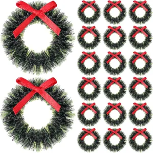 Dollhouse Miniature Christmas Wreath 1:12 Hanging Wreath Christmas Decoration Dollhouse Accessories Mini Wreaths Xmas Tree Hanging Decor for Dollhouse Holiday Festival Decorations 20pcs