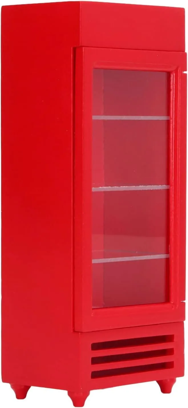 Dollhouse Vertical Refrigerator 1:12 Wood High Simulation Stimulate Bright Color Doll House Vending Machine for DIY, Dollhouse Vertical Refrigerator Doll House Freezer Machine