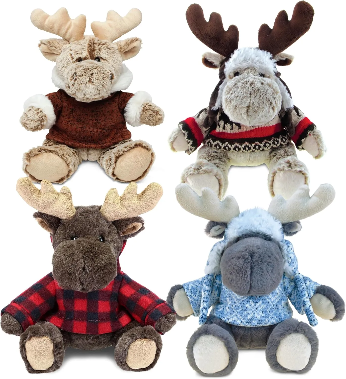 DolliBu Soft Moose Stuffed Toys - Adorable Wildlife Creature Plush Kit, Cute Moose Cuddle Gifts for Kids and Adults - 4 Pack