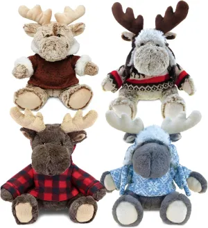 DolliBu Soft Moose Stuffed Toys - Adorable Wildlife Creature Plush Kit, Cute Moose Cuddle Gifts for Kids and Adults - 4 Pack