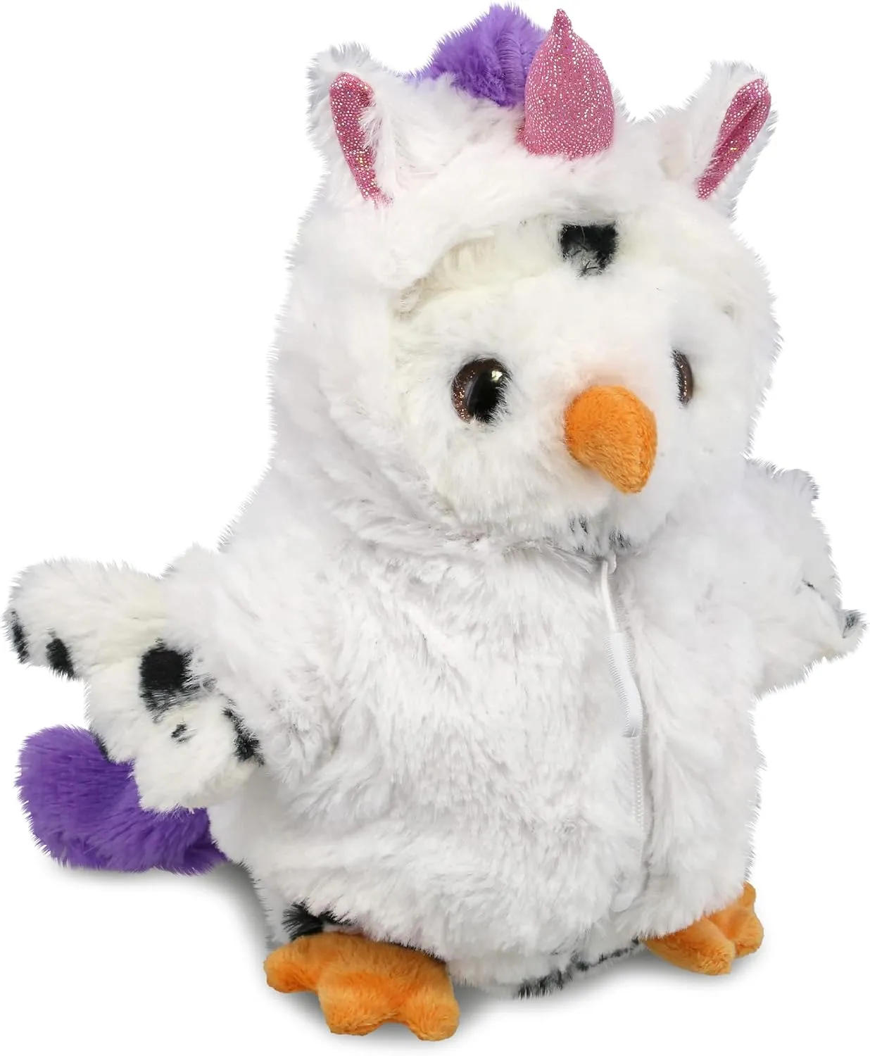 DolliBu White Owl Unicorn Plush Stuffed Animal Toy - Super Soft Birdcorn Dress Up with Removable Plush Unicorn Outfit, Cute Fantasy Pet Life Gift - 8.5 Inches