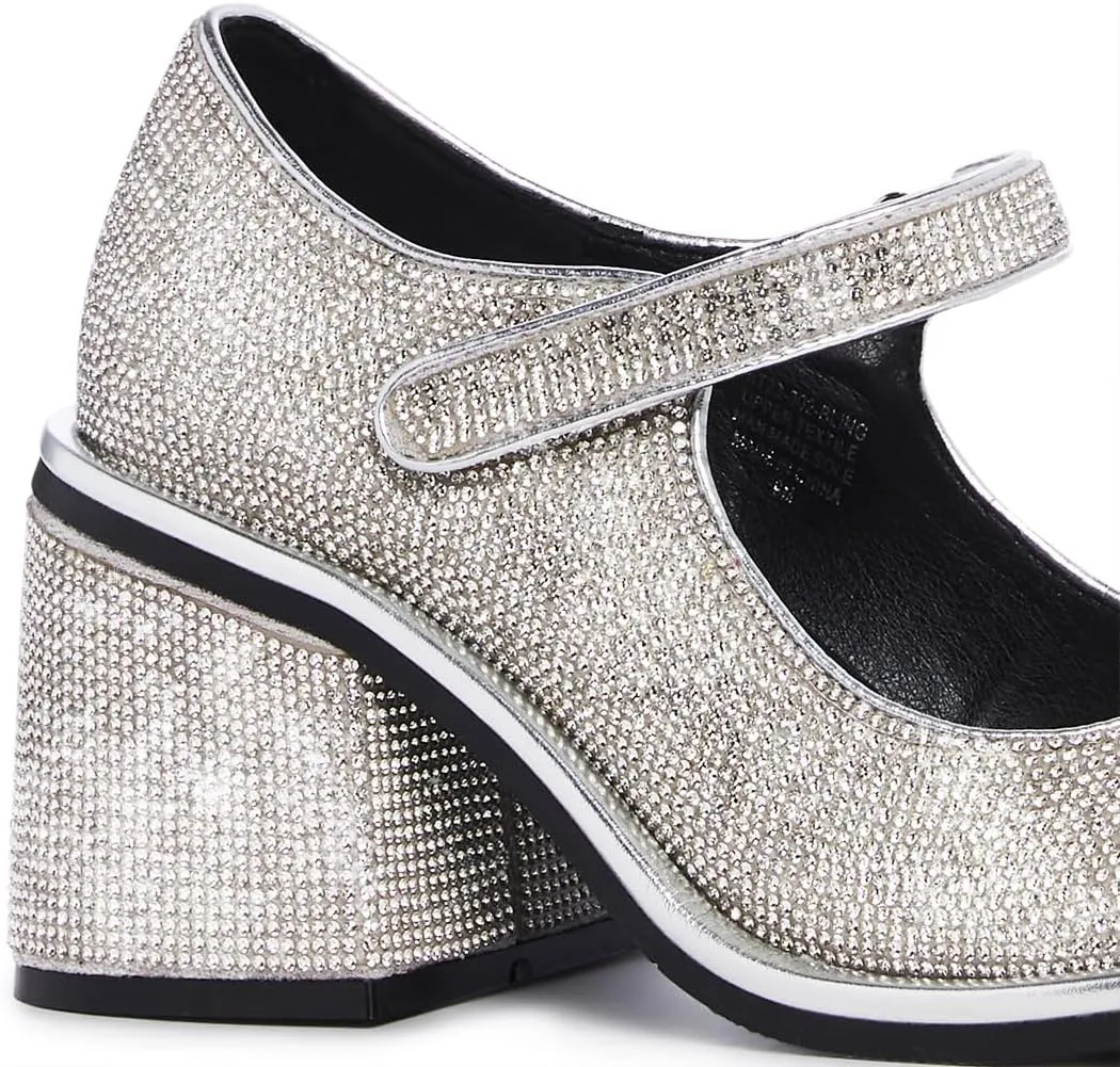 Dolls Kill Desire Me Rhinestone Mary Janes by Sugar Thrillz – Pumps with Sparkling Rhinestones, Block Heels, and Hook-and-Loop Closure, Perfect for Parties and Nights Out