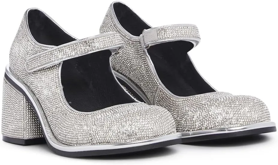 Dolls Kill Desire Me Rhinestone Mary Janes by Sugar Thrillz – Pumps with Sparkling Rhinestones, Block Heels, and Hook-and-Loop Closure, Perfect for Parties and Nights Out
