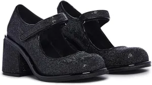 Dolls Kill Desire Me Rhinestone Mary Janes by Sugar Thrillz – Pumps with Sparkling Rhinestones, Block Heels, and Hook-and-Loop Closure, Perfect for Parties and Nights Out