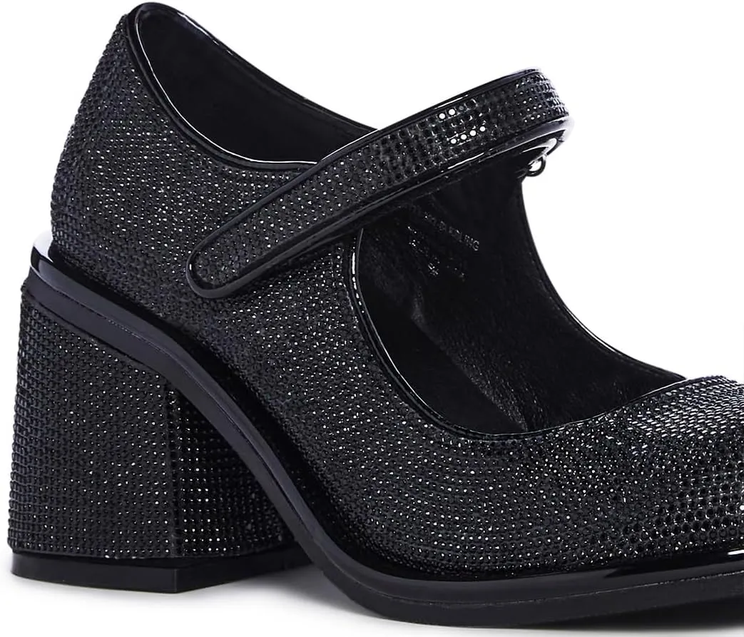 Dolls Kill Desire Me Rhinestone Mary Janes by Sugar Thrillz – Pumps with Sparkling Rhinestones, Block Heels, and Hook-and-Loop Closure, Perfect for Parties and Nights Out
