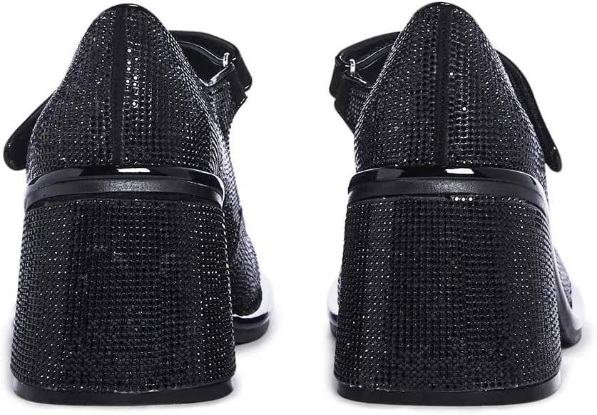 Dolls Kill Desire Me Rhinestone Mary Janes by Sugar Thrillz – Pumps with Sparkling Rhinestones, Block Heels, and Hook-and-Loop Closure, Perfect for Parties and Nights Out