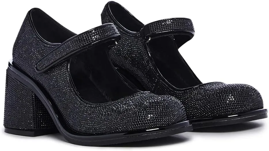 Dolls Kill Desire Me Rhinestone Mary Janes by Sugar Thrillz – Pumps with Sparkling Rhinestones, Block Heels, and Hook-and-Loop Closure, Perfect for Parties and Nights Out