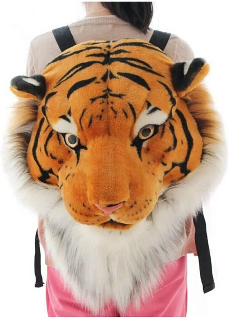 Domineering 3D Animal Backpack - Tiger Head/Lion Head, Large, Tiger Yellow