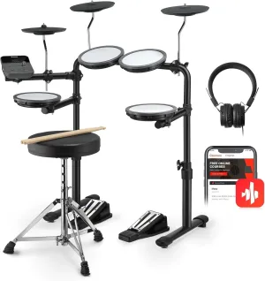 Donner DED-70 Electric Drum Set with 4 Quiet Mesh Drum Pads, 2 Switch Pedal, Portable and Solid Drum Set with Type-C Charging, 68  Sounds, Throne, Headphones, Sticks, Melodics Lessons