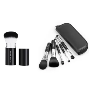 Double Ended Travel Makeup Brush Set w/Pouch, 6PCS Portable Mini Cosmetic Brushes Kit for Foundation, Eyeshadow, Lip, Blush, Retractable Brush