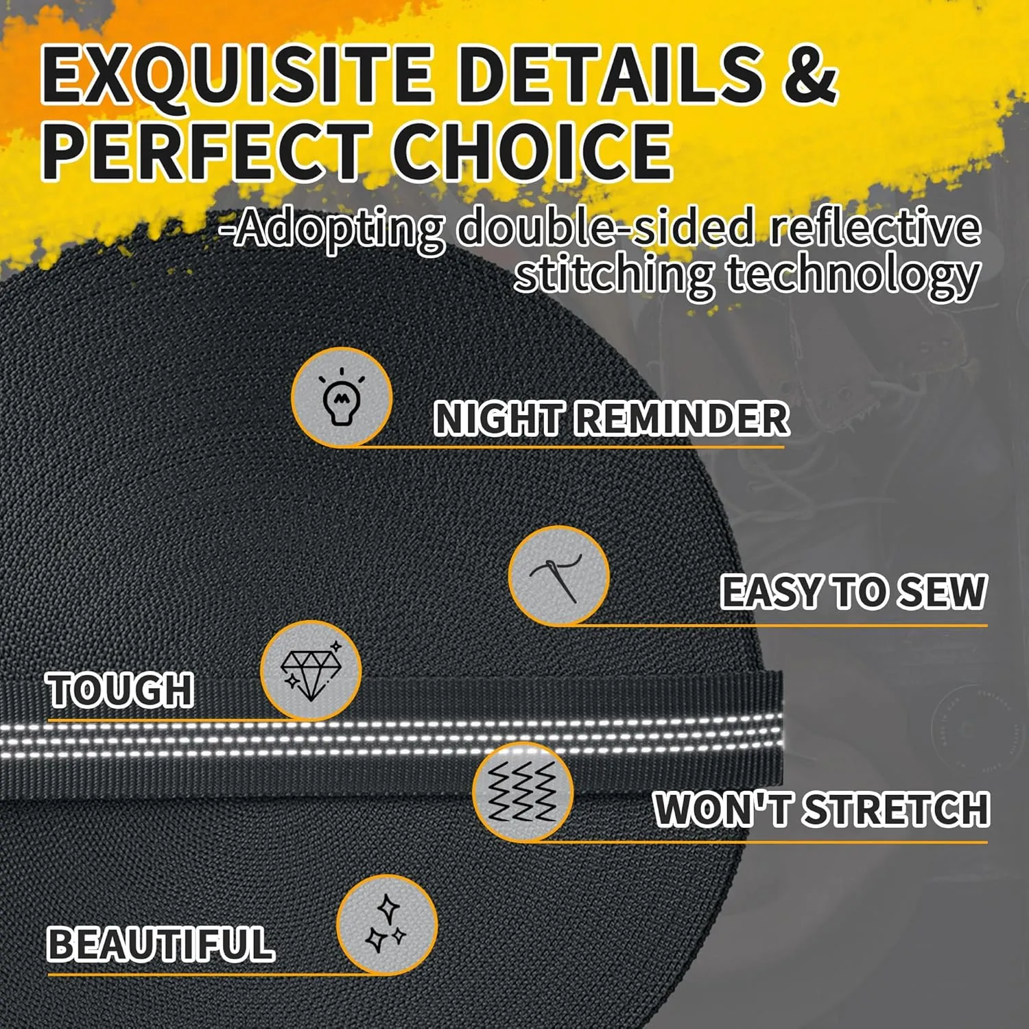 Double-Sided Reflection Polypropylene Webbing Strap 5 Colors 1"– 25Yards Heavy Duty Webbing Roll, Flat Webbing for Night Safe Reminder Indoor&Outdoor Gear, Climbing, DIY Crafting, Repairing