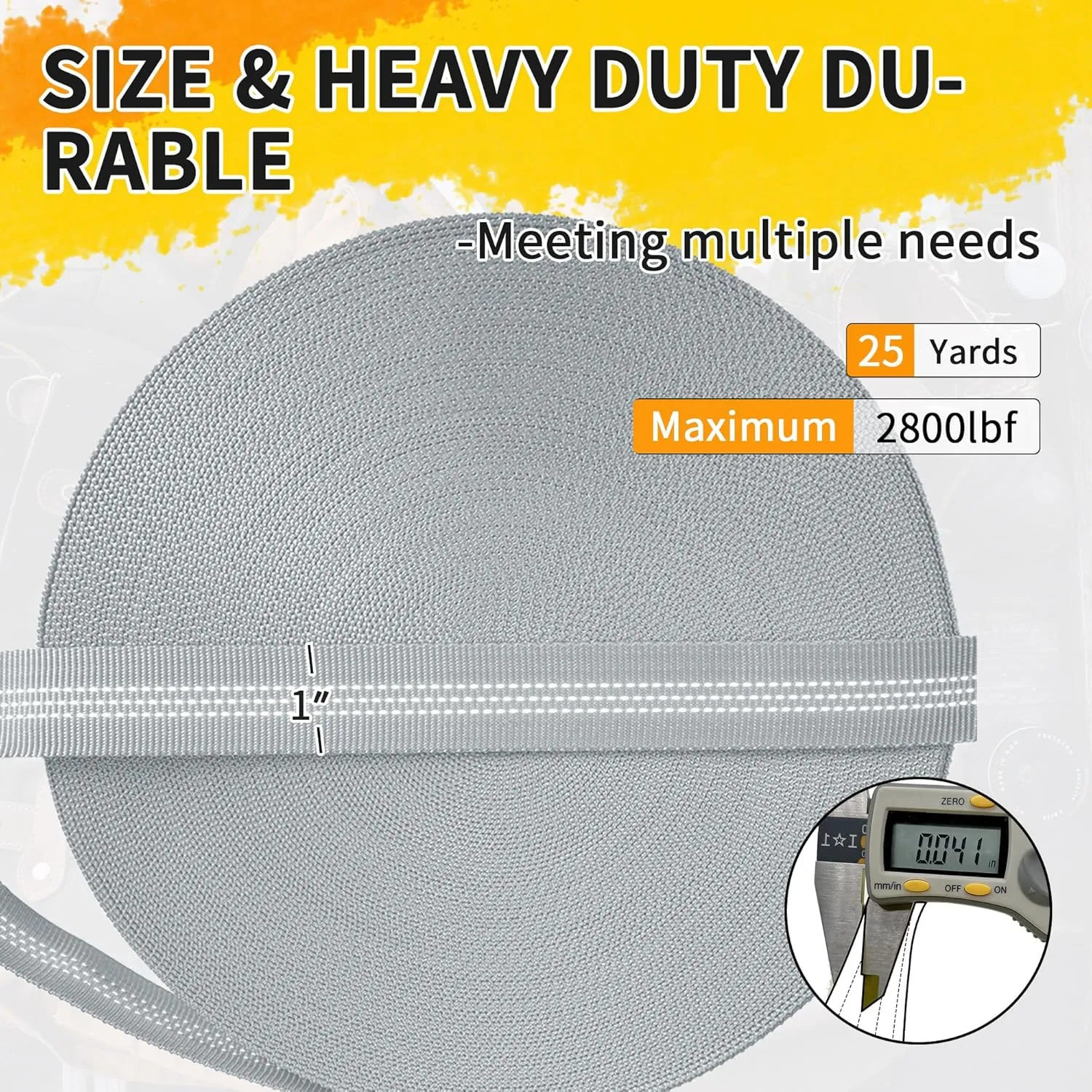 Double-Sided Reflection Polypropylene Webbing Strap 5 Colors 1"– 25Yards Heavy Duty Webbing Roll, Flat Webbing for Night Safe Reminder Indoor&Outdoor Gear, Climbing, DIY Crafting, Repairing