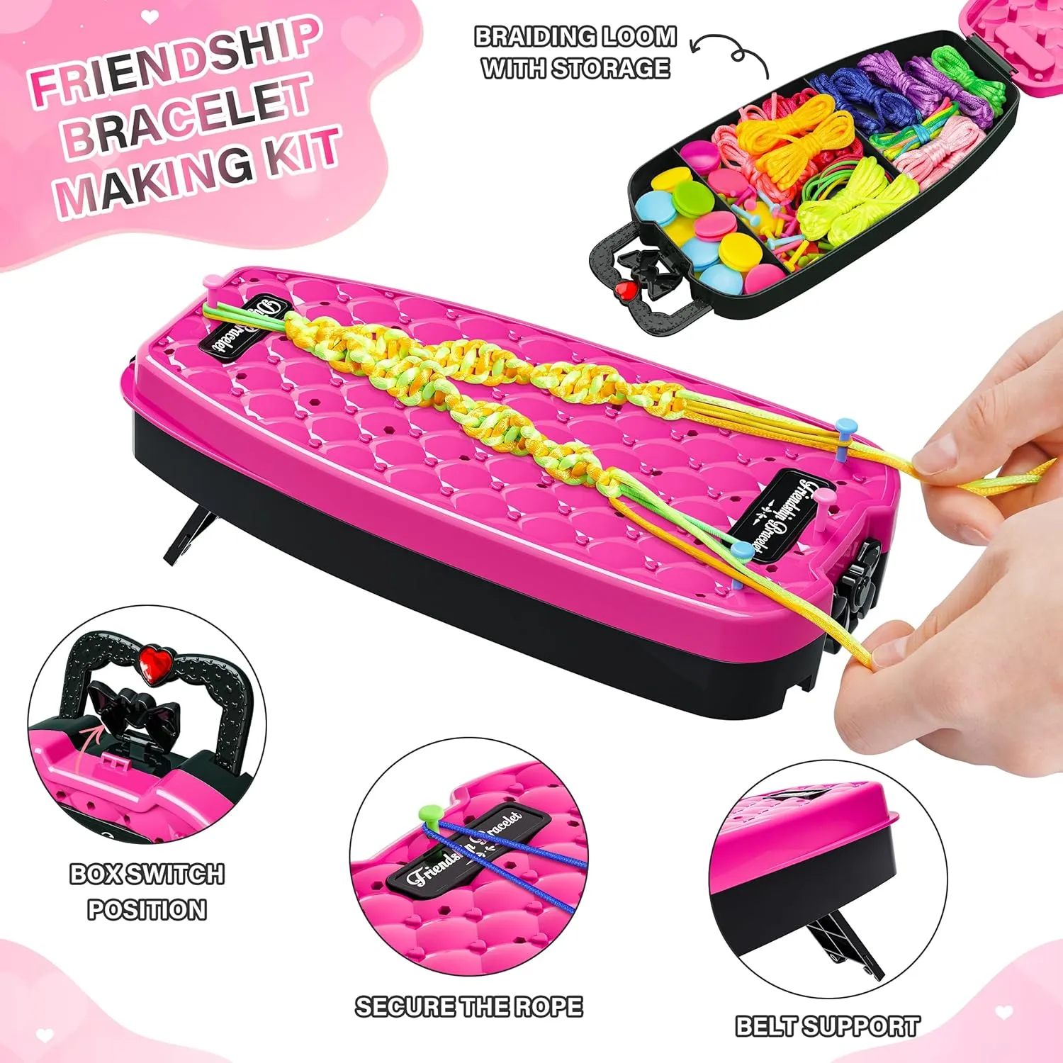 Dpai Friendship Bracelet Making Kit for Girls,DIY Arts and Crafts Toys,Jewelry String Maker Kit,The Best Birthday Gifts Ideas for Girls 6 7 8 9 10 11 12  Years Old（Rose and Black