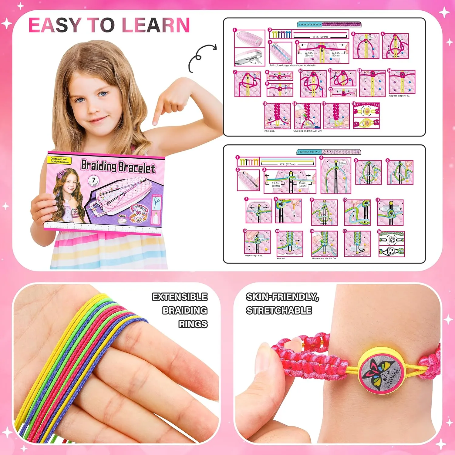 Dpai Friendship Bracelet Making Kit for Girls,DIY Arts and Crafts Toys,Jewelry String Maker Kit,The Best Birthday Gifts Ideas for Girls 6 7 8 9 10 11 12  Years Old（Rose and Black