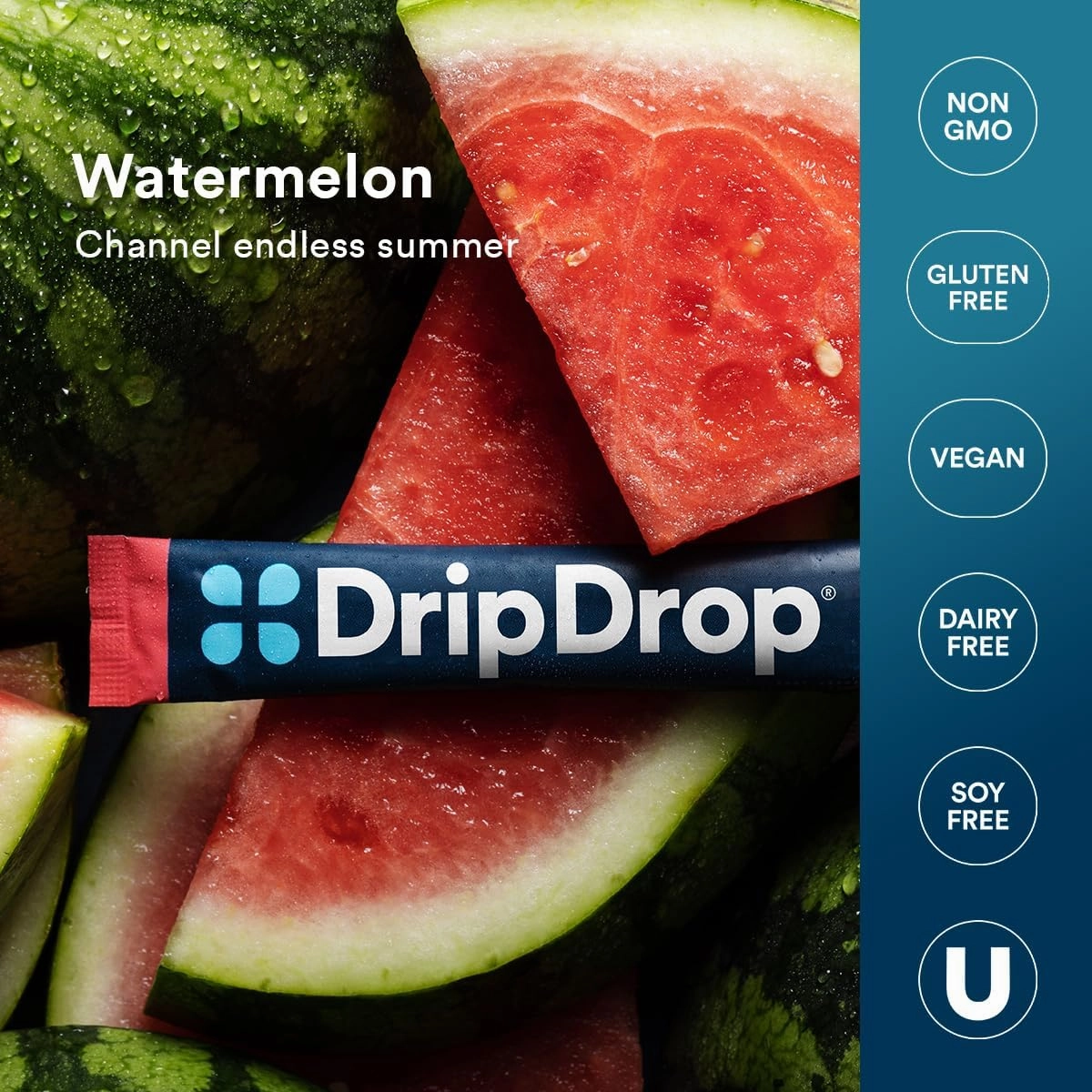 DripDrop Hydration Packets - Watermelon - Single Serve Electrolytes Powder Drink Mix - Non-GMO, Gluten Free, Vegan - 32 Sticks